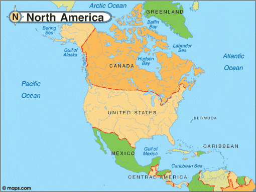 North America map, USA and Canada Visas